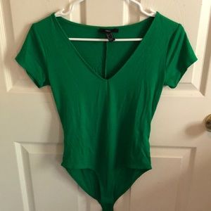 Forever 21 Green V-Neck Bodysuit